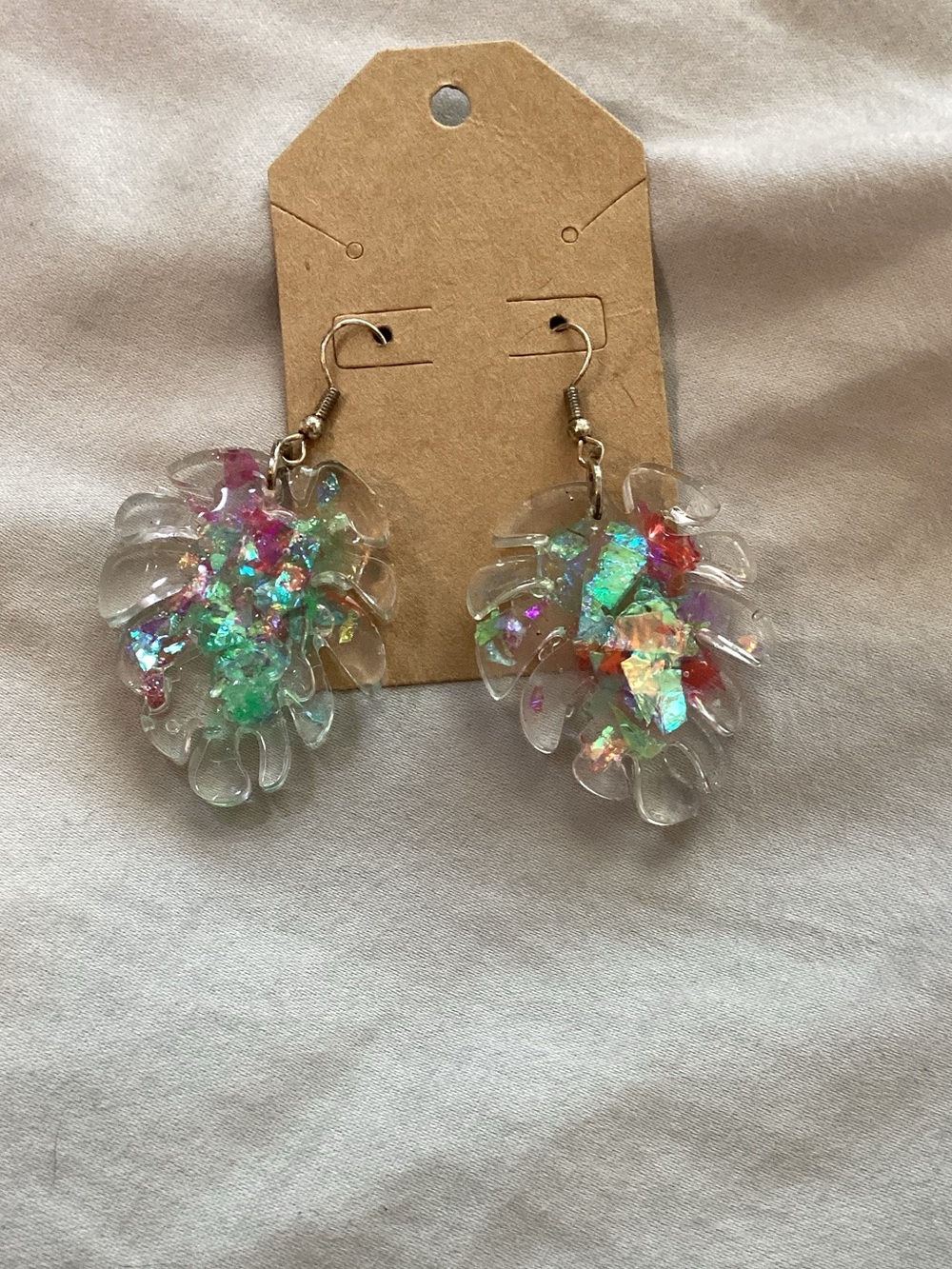 Iridescent Cluster Drop Earrings - Clear with Multicolor Sparkle
